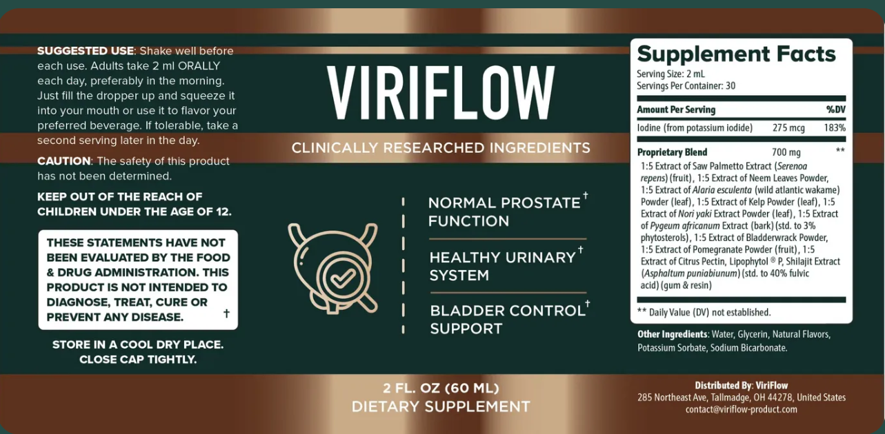ViriFlow Supplement Facts and product label